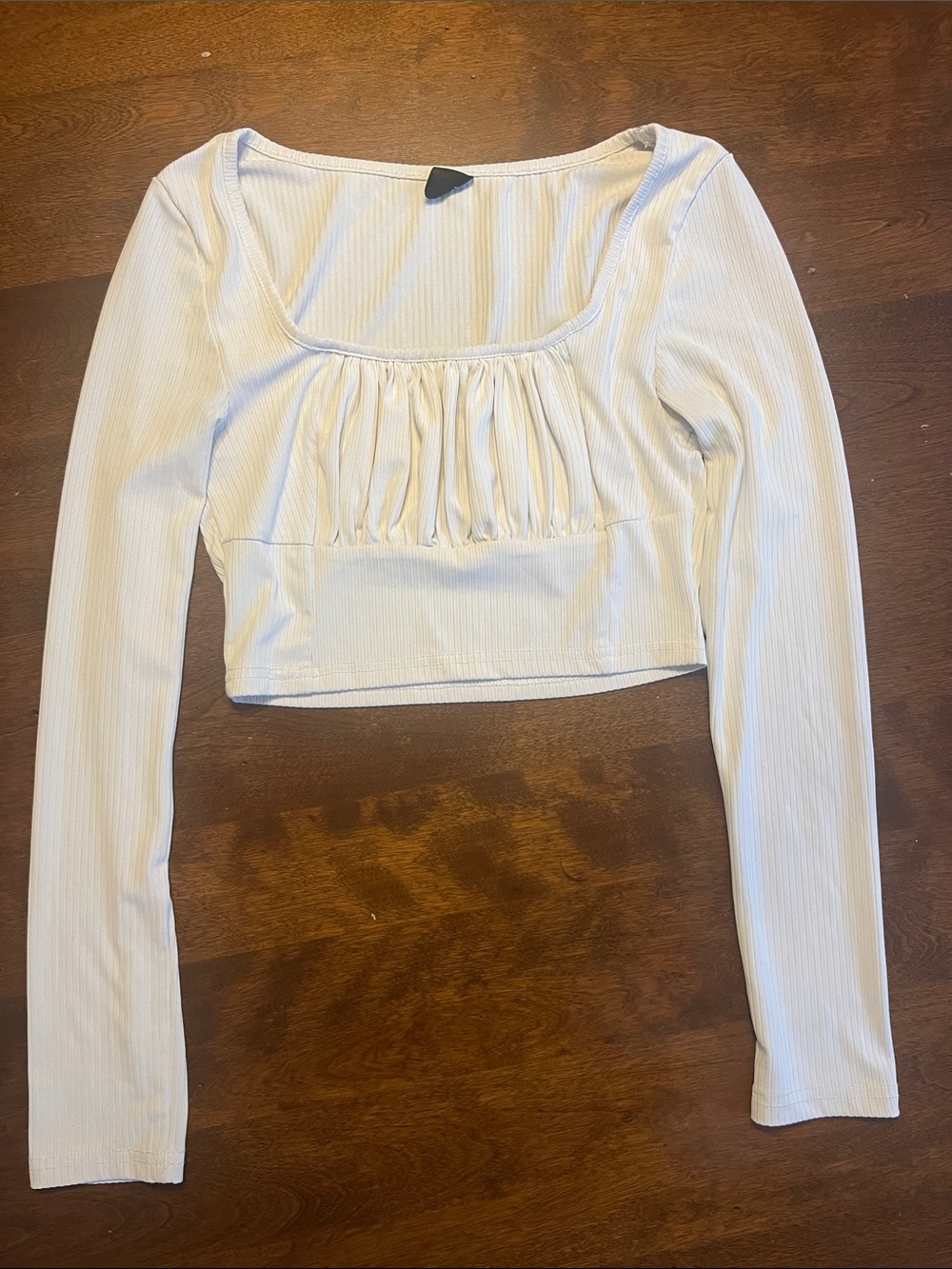 SHEIN  Ribbed Long-Sleeve Ruched Square-Neck Crop Top